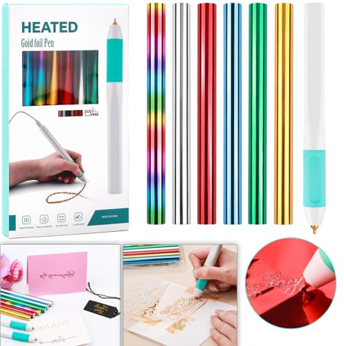 Hot Foil Roll & Hot Heated Foil Pens Set, Foil Quill Tool Freestyle Starter Kit, Includes 1 USB Heat Foil Pen and 6 PCS 5.9inch x 4.26feet Glimmer Foil Rolls for Card Making Craft Stamping Projects