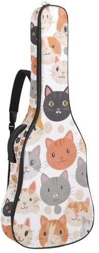 KengjuTesu 43 Zoll Akustikgitarre Softcase mit Rucksackgurt und 2 Taschen Katzengesichtsmuster Keine Polsterung Rucksack Wasserdicht Oxford Tuch Bassgitarre Gigbag für Konzertgitarre, mehrfarbig,