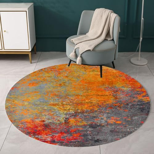ARUGYTEI Teppich Rund, Multi Red ø 70 cm, Kurzflor Innenbereich Rutschfester Teppiche fürs Wohnzimmer Esszimmer Schlafzimmer Boden Sofa,Modernes Design Schwarz Braun Rot Grau Orange Dekoration
