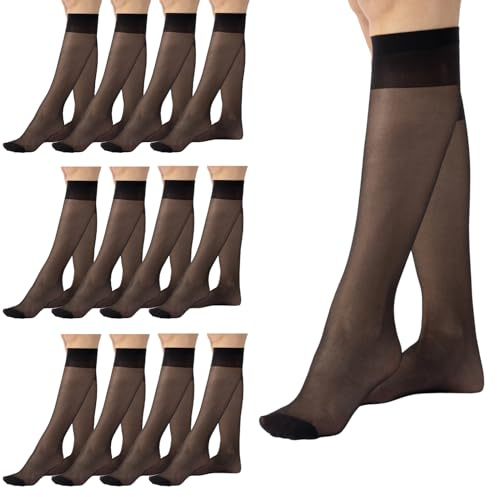 PIKY Pack 12 Pares de Mini Medias transparentes 15 DEN, Medias Cortas, Calcetines hasta la Rodilla de Mujer, Made in Italy (FR/ES, Letras, Talla única, Regular, Regular, 12 Pares Negro)