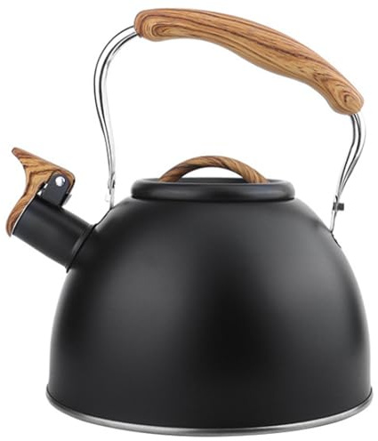 Black Whistling Kettle,Stove Top Kettles with Wood Grain Handle,3L Stainless Steel Teapot for Induction Cooker, Stovetop