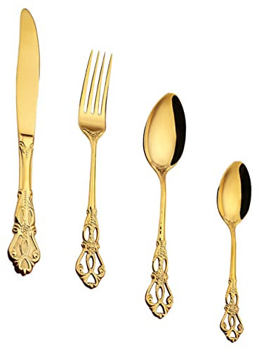 BRIGHTFUFU Set De Couverts Acier Inoxydable Ustensiles De Table Vaisselle Miroir Poli Fourchette Cuillère Couteau Pour Restaurant Dîner Occidental Léger Et Résistant Rouille