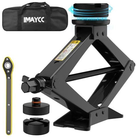 IMAYCC Nuevo Gato para Coche 2.5T, Kit de Gato Coche Universale con 2 Piezas Bloque de Goma, 2500kgGato de Tijera Portátil Kit de Emergencia para SUV MPV Tesla X/Y/Z/S