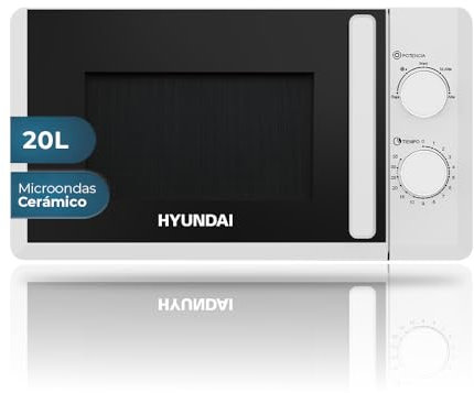 Hyundai Microondas 20 Litros Cerámico Blanco HMC207W00. 700W, 12 Programas, Modo Descongelación, Revestimiento Interior, Fácil Limpieza, Temporizador 35min.
