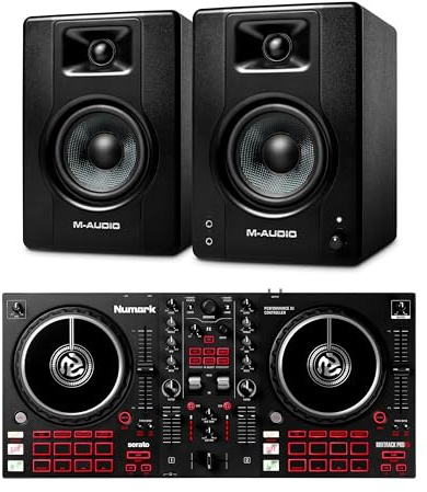 Numark Mixtrack Pro FX DJ Controller and M-AUDIO BX4 Pair Studio Monitors for Studio Recording, Music Production, Podcasting, Streaming