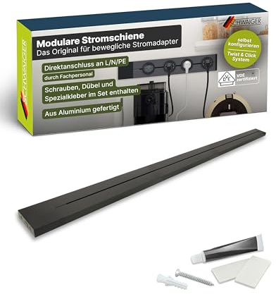 SCHWAIGER Ciabatta elettrica configurabile, espandibile VDE verificata, in alluminio, modulare, 100 cm, moderna installabile, colore nero