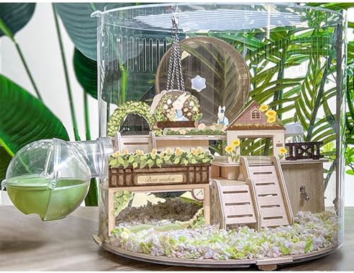 Transparenter Hamsterkäfig mit Zubehör - Kein Zusammenbau Erforderlich, Sofort Einsatzbereit für 2-3 Hamster Oder Meerschweinchen - EnthäLt Alles, was BenöTigt Wird(40 * 40 * 36.5cm)