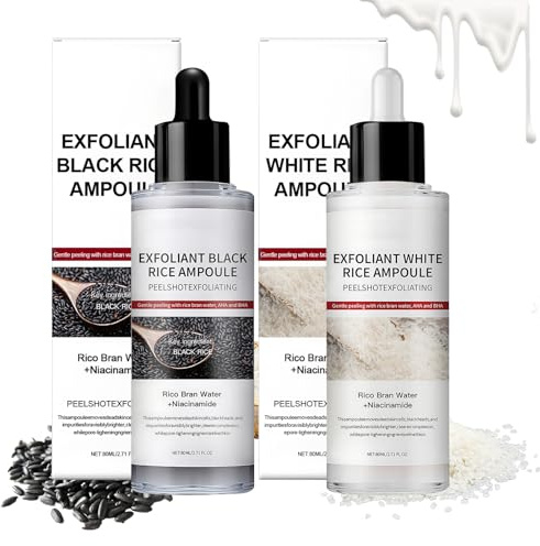 Peel Shot Glow Rice Ampoule Duo, Exfoliant Visage, Black and White Rice Exfoliante, Peeling Visage Nettoyage Profond des Pores et Points Noirs pour Toutes les Peaux, 2 * 80ML