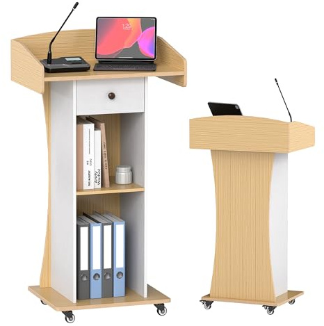 SOCOMFAY Stehpult mit Rollen und Schublade, Holz