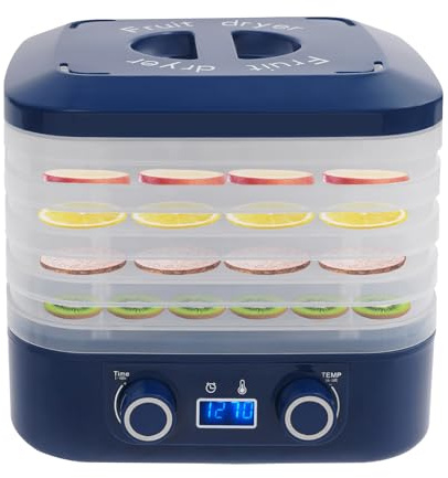 Essiccatore, essiccatore a 5 ripiani, con vassoi rimovibili, timer da 48 ore e regolatore di temperatura da 35 a 70 °C, circolazione dell'aria calda a 360°, disidratatore per frutta e carne, funghi