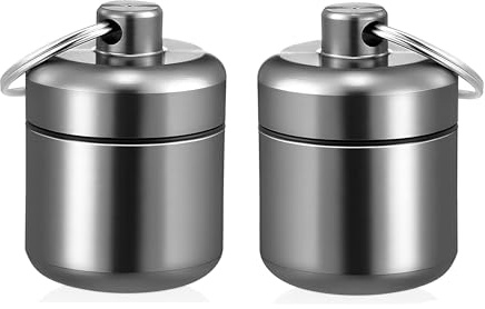 Stubbie Twin Pack. Waterproof Aluminium Pill Container with Keyring, 4.2 x 2.7 cm, Grey, Portable Medicine Storage Box