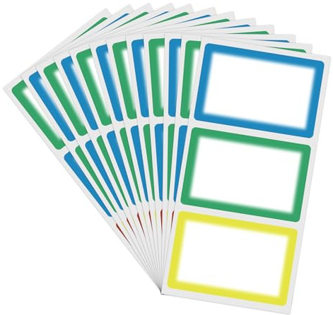 MFLABEL®Colorful Plain Name Tag Labels- 200 Pre-Cut Name Tags with Colorful Borders for Office, School & Events | 3.5 x 2.25 Self-Adhesive, Waterproof & Kid-Safe Labels (Red, Yellow, Blue, Green)