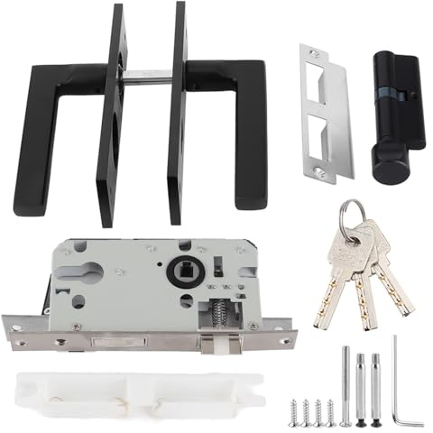 Qqmora Bedroom Door Lock Silent Space Aluminum Handle Lock with Keys for Home Security Bedroom, Black