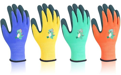 AovYoo 4 Paia di Guanti da Giardinaggio per Bambini, Guanti da Lavoro per Bambini dai 2-4 Anni, Guanti di Sicurezza Antiscivolo, per Esterno, Fai da Te (S)