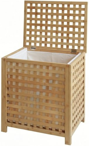 CLP Coffre à linge Ronthy pour linge sale, collecteur en bois Sac à linge 70L lavable et amovible, cadre en bambou pour salle de bain, Couleur:nature