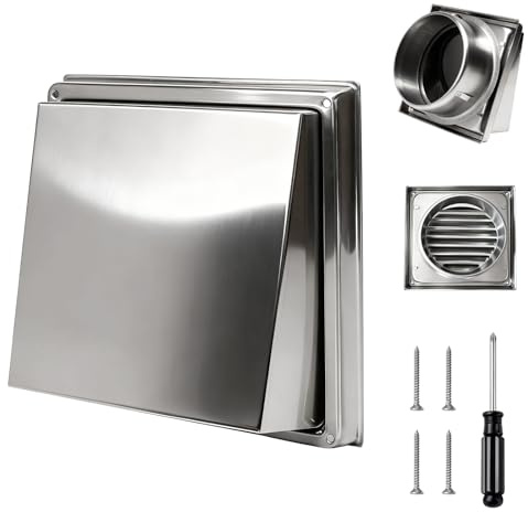 COEWUR 150mm Rejilla Ventilacion Rectangular con Solapa Antirretorno | Rejillas de Ventilacion Acero Inoxidable Rejilla Campana Extractora para Exterior Cocina Horno Autocaravanas
