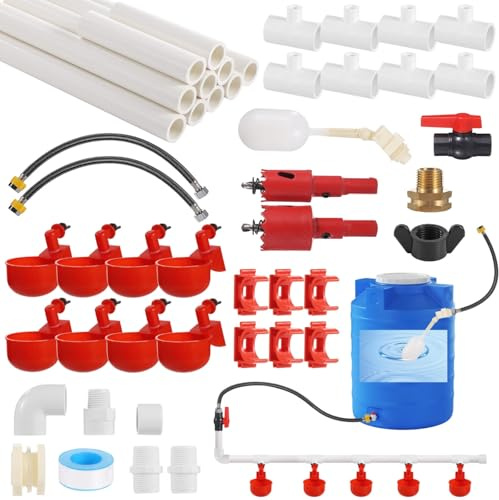 YHomU Chicken Waterer Kit, Automatic System, 8 Cups, Leak-Proof, Easy Installation, Pvc Pipes