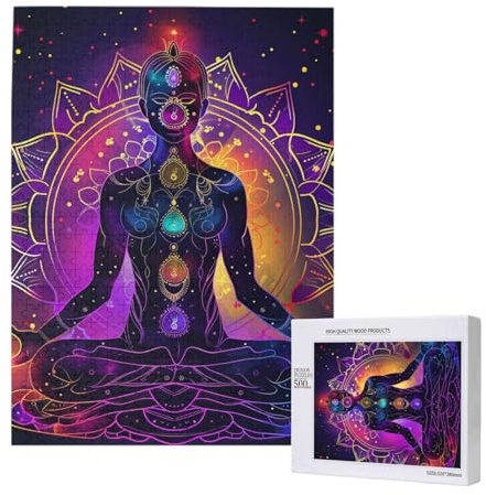 Chakra Lotus Yoga Mandala Galaxie und Sterne, bunt, personalisierbar, 500-teiliges Holzpuzzle für Erwachsene, individuelles Portraitbild