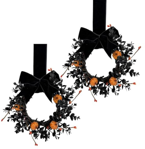 Pumpa Halloweenkrans Gotisk Lantlig Girlangdekoration | Svart och orange Halloween krans för fönster, väggar, kontor, , inomhus, trädgård, utomhus samt fester