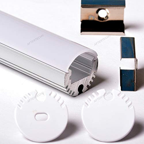 Aftertech® 2m 2metri 2020 20mm ø PROFILO ALLUMINIO TONDO PER STRISCE STRIP LED BARRA RIGIDA 2MT + COVER OPACA