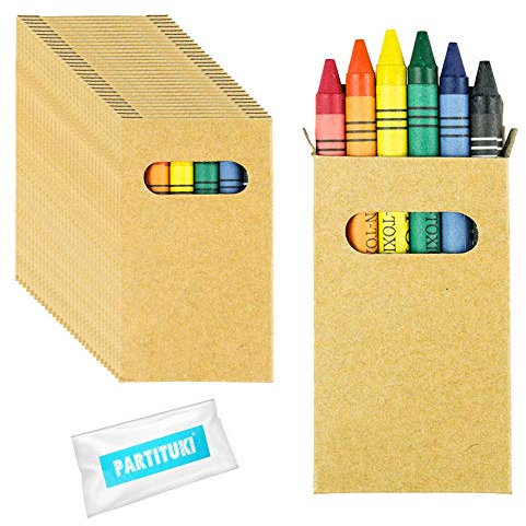 PARTITUKI 30 Sets von Wachsmalstifte. Jeder mit 6 Wachsmalstifte. Geschenk für Piñatas oder für Gäste bei Kindergeburtstagsfeiern