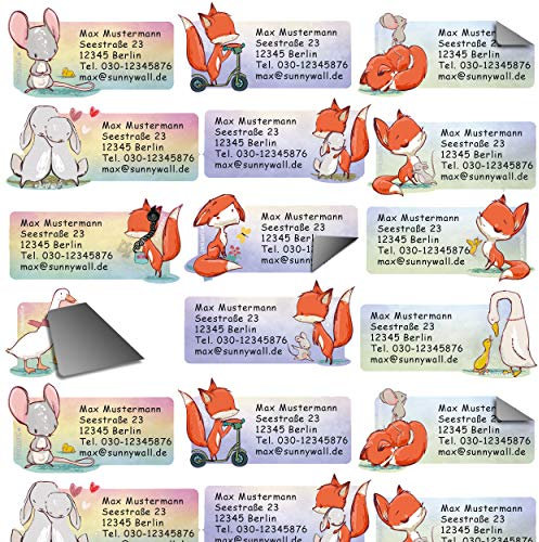 Adress-Etiketten - Adress-Aufkleber Sticker Fuchs Set mit Ihrem Wunschtext, ca. 72 x 35 mm, für 1 bis 5 Zeilen Text (Füchse, 48 Stück (2 x A4 Bogen))