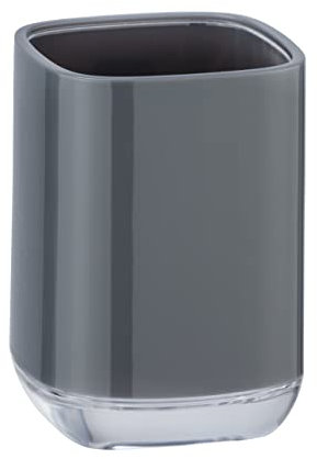 WENKO Zahnputzbecher Masone, Zahnbecher zur Aufbewahrung von Zahnbürsten & Zahnpasta, aus hochwertigem, schwerem Kunststoff, BPA-frei, 7,5 x 10,5 x 7,5 cm, 2-Komponenten-Optik in Grau/Transparent