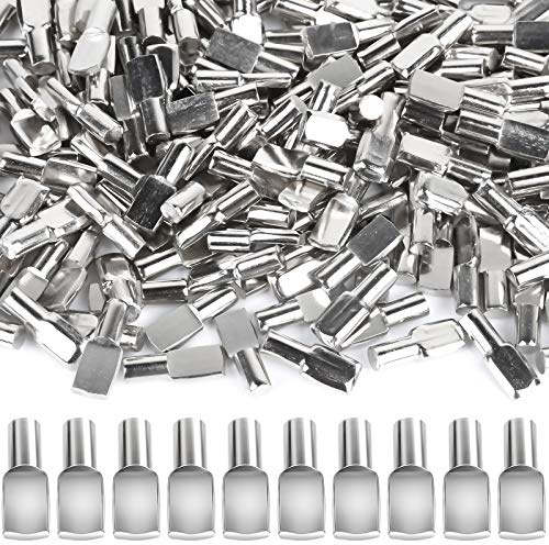 FANDAMEI 200 PCS 5mm Shelf Pins, Shelf Pegs, Metal Nickel Shelf Pins, Shelf Support Pegs, Cabinet Shelf Pegs, Shelf Pegs for Shelves, Shelf Pins 5mm, Spoon Shaped Cabinet Support Pegs Holder