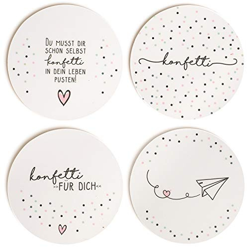 younikat 4er Glas-Untersetzer Set mit Sprüchen 10 cm rund - dv707