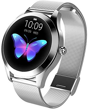 GFFTYX AIMU Smart Watch KW10, Round Touch Screen IP68 Waterproof Smartwatch for Women, Fitness Tracker with Heart Rate and Sleep Pedometer, Bracelet For IOS / Android ( Color : Silver )