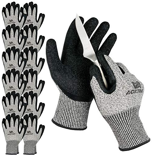 ACKTRA WG013 Level 5 Cut Resistant Warehouse Safety WORK GLOVES 12 pairs, Crinkle Finish Latex Coated, Power Grip, for Men and Women, EN 388 (Medium)
