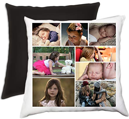 Cuscino personalizzato con collage di foto completo di imbottitura 40 x 40 cm nero