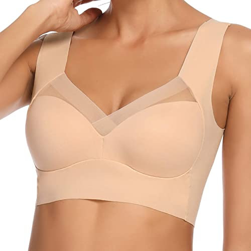 WOWENY Soft Bras Wireless Bras for Women Sleep Non Wired Bralette Crop Top Comfort Bra Tops Full Coverage Thin Bustier Light Support (Beige, S)