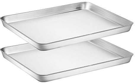 Wildone Baking Sheet Set of 2, Edelstahl Ofenblech Kuchenblech, Größe 30.5 x 25.4 x 2.5 CM, Ungiftig ＆Gesund, Leicht zu Reinigen＆Spülmaschinenfest