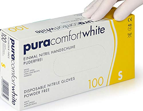 Pura Comfort White - Guantes de nitrilo desechables (100 unidades), color blanco