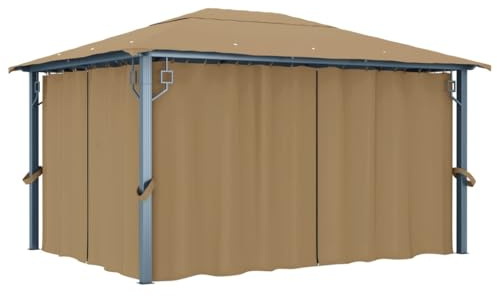 vidaXL Cenador con Cortina Tienda Toldo Pabellón Porche Carpa Fiesta Boda Marquesina Accesorio Jardín Patio Pérgola Gris Taupe Aluminio 400x300 cm