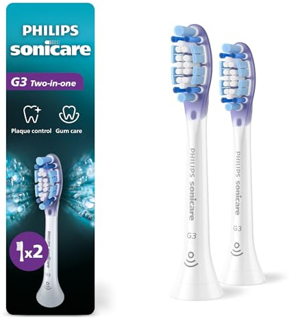 Philips Sonicare G3 Two-in-One - Genuine Replacement Electric Toothbrush Heads, White, 2 Pack, HX9052/77
