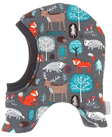 Lilakind“ Baby Kinder Schlupfmütze Jersey Waldtiere Grau Gr. XL - Made in Germany