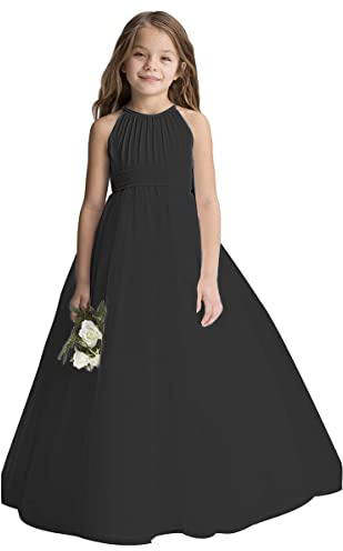 Aibaowedding Blumenmädchen Tüll Chiffon Kleider Kinder Hochzeit Festzug Ballkleider (Schwarz,10-11Y)