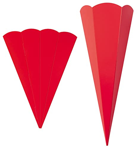 5er Pack Geschwister-Schultüte Rohling mit Steckverschluß, stabiler Karton 400g/qm, 6-eckig, 41 cm, Rot