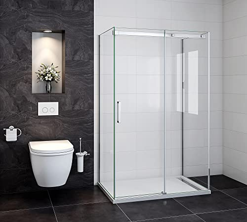 Acezanble Duschkabine 100x80x80cm U-Form Duschabtrennung Schiebetür Duschtür Duschwand Dusche mit Seitenwand 8mm Nano Glas Höhe 195cm