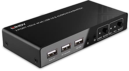LINDY 32809 HDMI Switch und KVM 4K60, USB 2.0 und 2-Port Audio