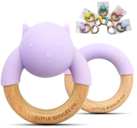 Little Giggles Co.® Teething Toys for Baby Girl Gifts - Teething Ring & Sensory Rattle, Easy Grip Teethers for Infants, Baby Toys for 4 Months+, Newborn Essentials for Teething Relief (Purple Kitten)