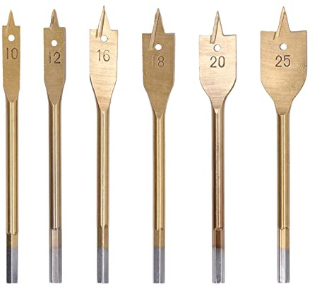 Juego de brocas de pala, 6 piezas de acero de alto carbono, 3 bordes incisivos, vástago hexagonal, broca de madera para carpintería(dorado)