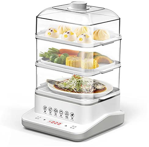 Vaporiera elettrica a 3 livelli, scatola vapore elettrica 18L/24L con griglia vapore in acciaio inossidabile, cestelli impilabili multifunzionali, 6 modalità di cottura preimpostate, cestelli 24L