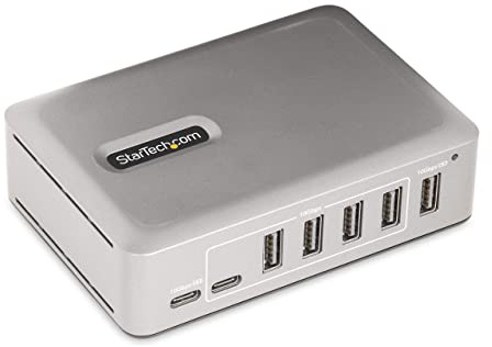 StarTech.com 7-portars USB-C-hubb – 5x USB-A/2x USB-C – självdriven med 65 W strömförsörjning – USB 3.1 10 Gbps – stationär/bärbar dator USB-hubb med 3 fot USB-IF-certifierad låskabel – USB