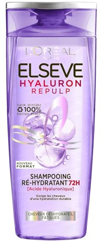 L'Oréal Paris - Shampooing Ré-Hydratant pour Cheveux Déshydratés et Fatigués - Hydratation 72H - Brillance - À l'Acide Hyaluronique - Elseve Hyaluron Repulp - 300 ml