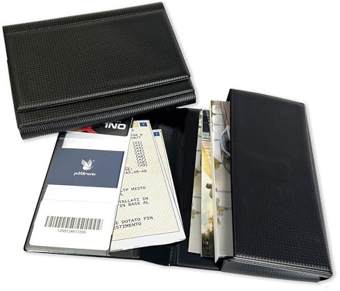 Pubblimania Auto-Luxe-Dokumentenmappe aus Kunstleder, mit zwei Türen, ideal für Broschüren, Karten, Versicherungen, Ausweise oder Reisepapiere, luxuriös (Typ Carbon)