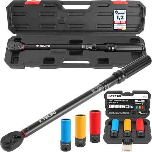 TECPO Clé dynamométrique 20-200 Nm + jeu de clés à douille 1/2 SW 17-19-21 mm