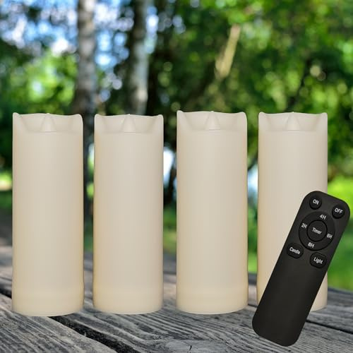iZAN 4 Pack Flameless Battery Operated LED Pillar Candles with Remote Outdoor Waterproof Flickering Decorative Lights for Halloween Christmas Home Kitchen Décor Wedding Party Event Decorations 2”x5”